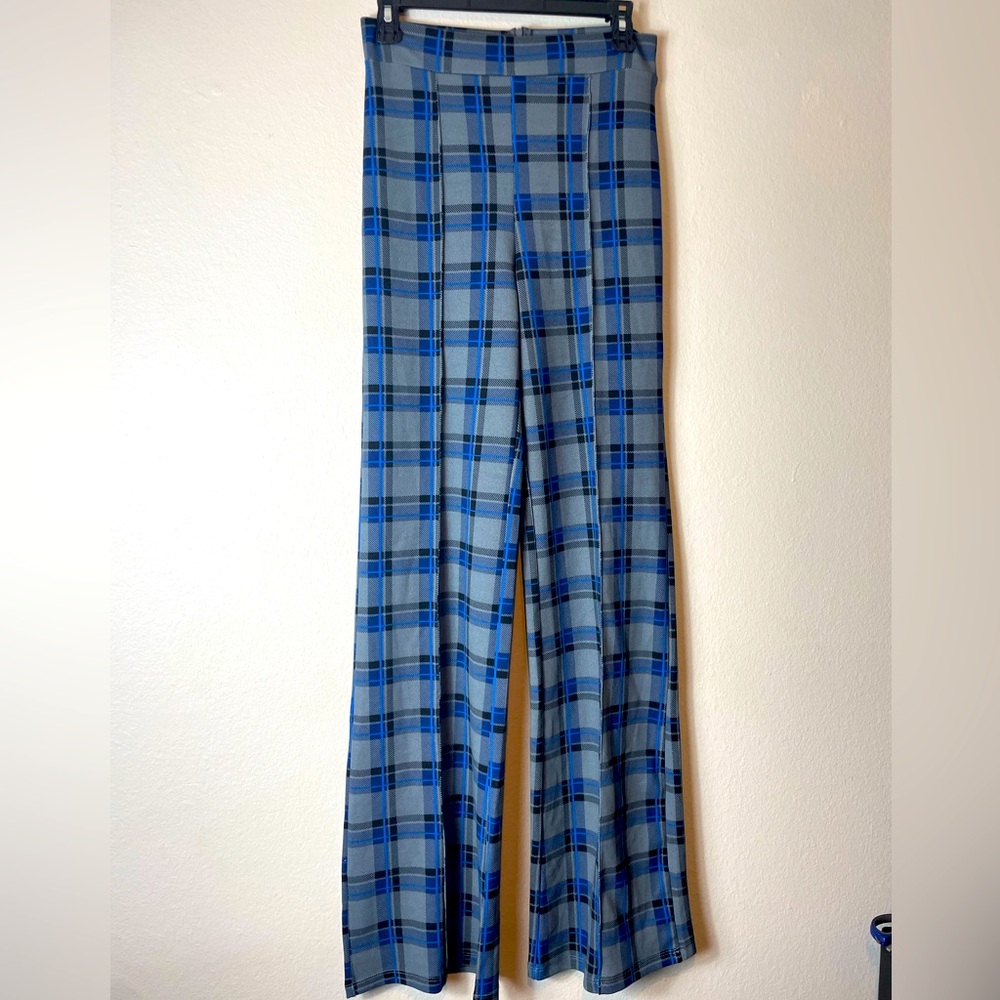 Grey/Blue Plaid Office Pants